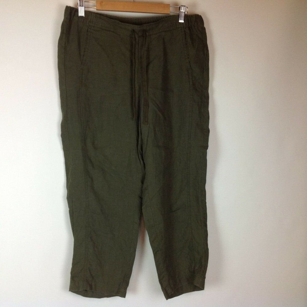 J. Jill Linen Pants Green Pockets Drawstring Womens Medium Petite